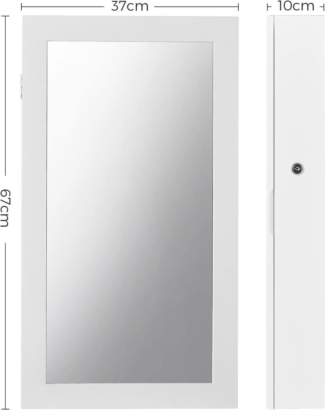SONGMICS Schmuckschrank, Spiegelschrank, Hängeschrank, abschliessbarer Wandschrank, platzsparender S