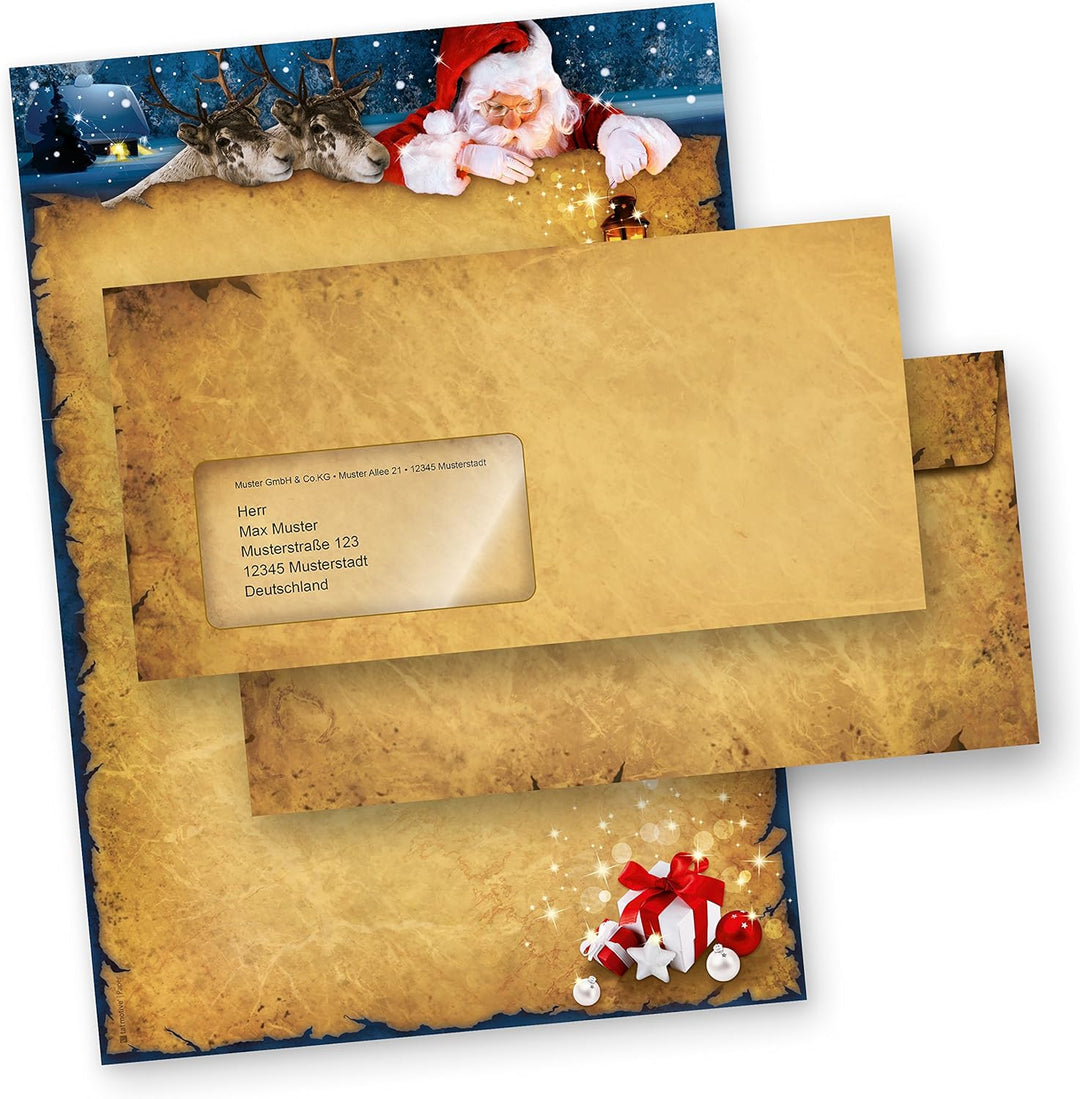 Nordpol Express 25 Sets Weihnachtsbriefpapier mit Fensterumschlag Briefpapier Weihnachten mit Umschl