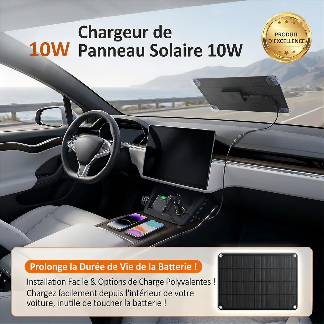 Yinleader 10W Solarpanel 12V Monokristallin Tragbar mit SAE Zigarettenanzünder- & Batterieklemmen-Ad