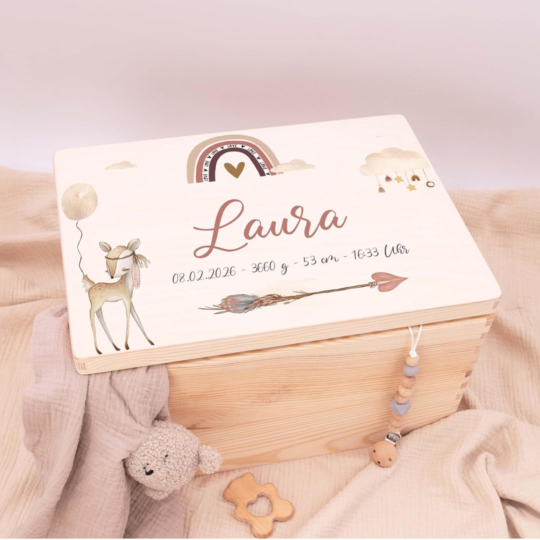 KIDSMOOD - Erinnerungsbox Baby, personalisierte Holzkiste mit Deckel, Ideal zur Aufbewahrung von Eri