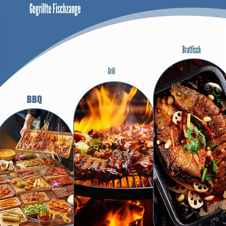 Fisch Grillhalter mit Holzgriff 4er, 63x12cm Grosse Fischbräter Fischgriller mit Griff, Edelstahl Gr