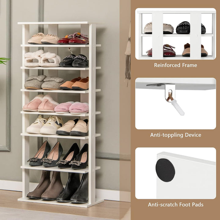 GIANTEX Schuhregal schmal und hoch, Schuhschrank Regal Holz 8 Ebenen, Schuhständer Schuhablage verti