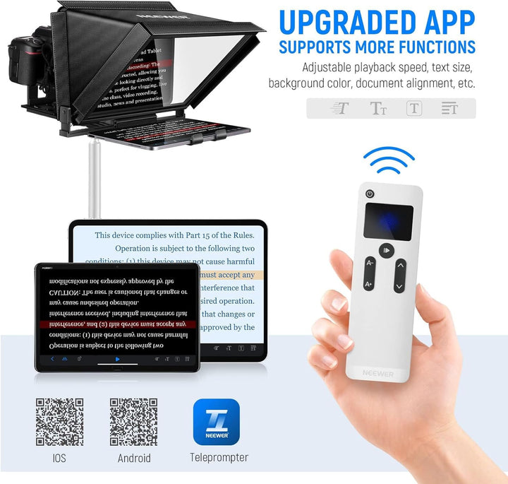 NEEWER X12 Teleprompter aus Aluminium mit RT 110 Fernbedienung und App Steuerung, kompatibel mit iPa