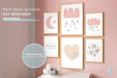 Papierschmiede® Bilder Kinderzimmer Kids Mood Poster Set Welcome Little Girl, Gerahmte Bilder fürs K