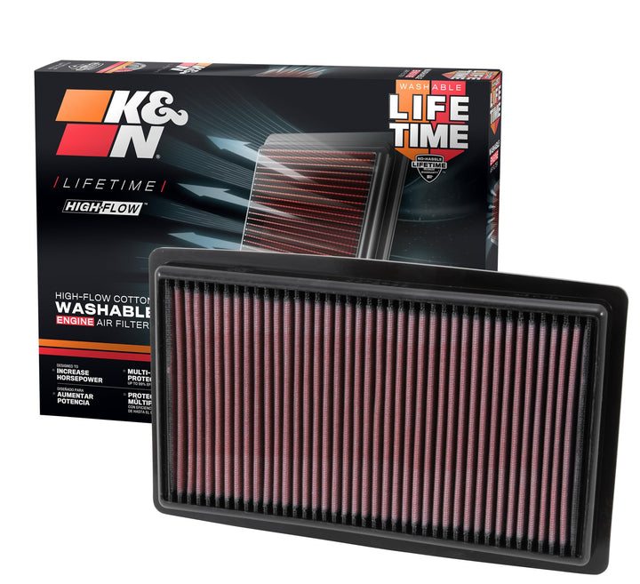 K&N 33-2499 Waschbarer und wiederverwendbarer KFZ Tauschluftfilter Rot