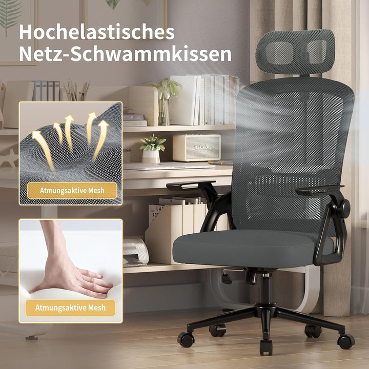 naspaluro Ergonomischer Bürostuhl, Schreibtischstuhl für Homeoffice | Mit Lordosenstütze &amp; verstellb