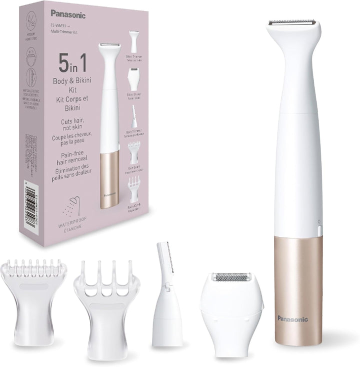 Panasonic ES-WM31 5-in-1 Multi-Trimmer Körper & Bikinizone, Haarentferner für Damen, Damenrasierer,