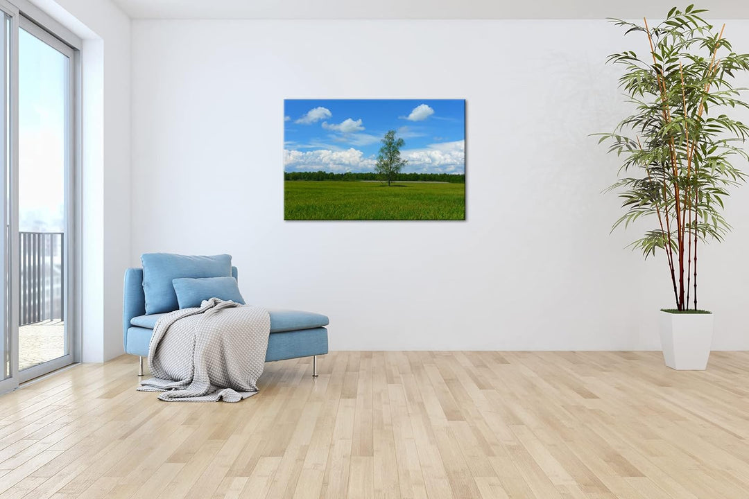 deyoli Wiese am Waldrand Format: 100x70 als Leinwandbild, Motiv fertig gerahmt auf Echtholzrahmen, H