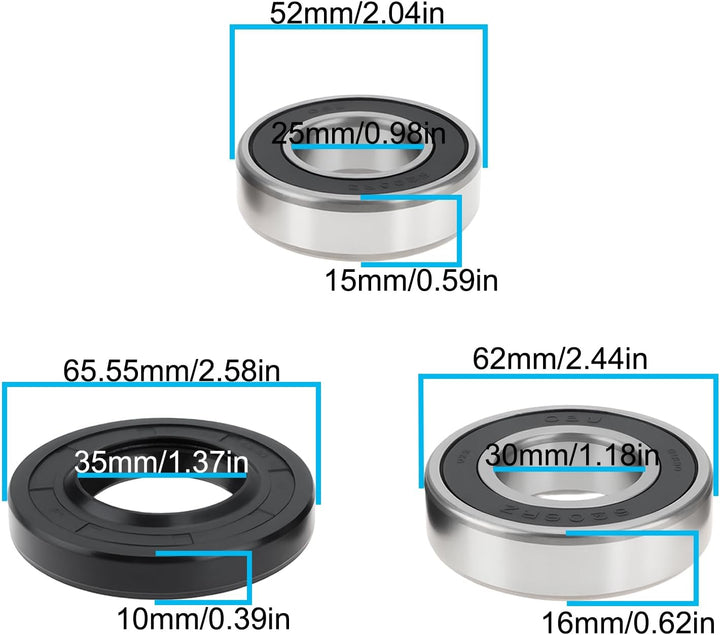 1 Set Trommellager-Dichtungsring-Kit DC6200008A 6205 RZ/6206 RZ /35x65.55x10/12 Kompatibel mit Samsu