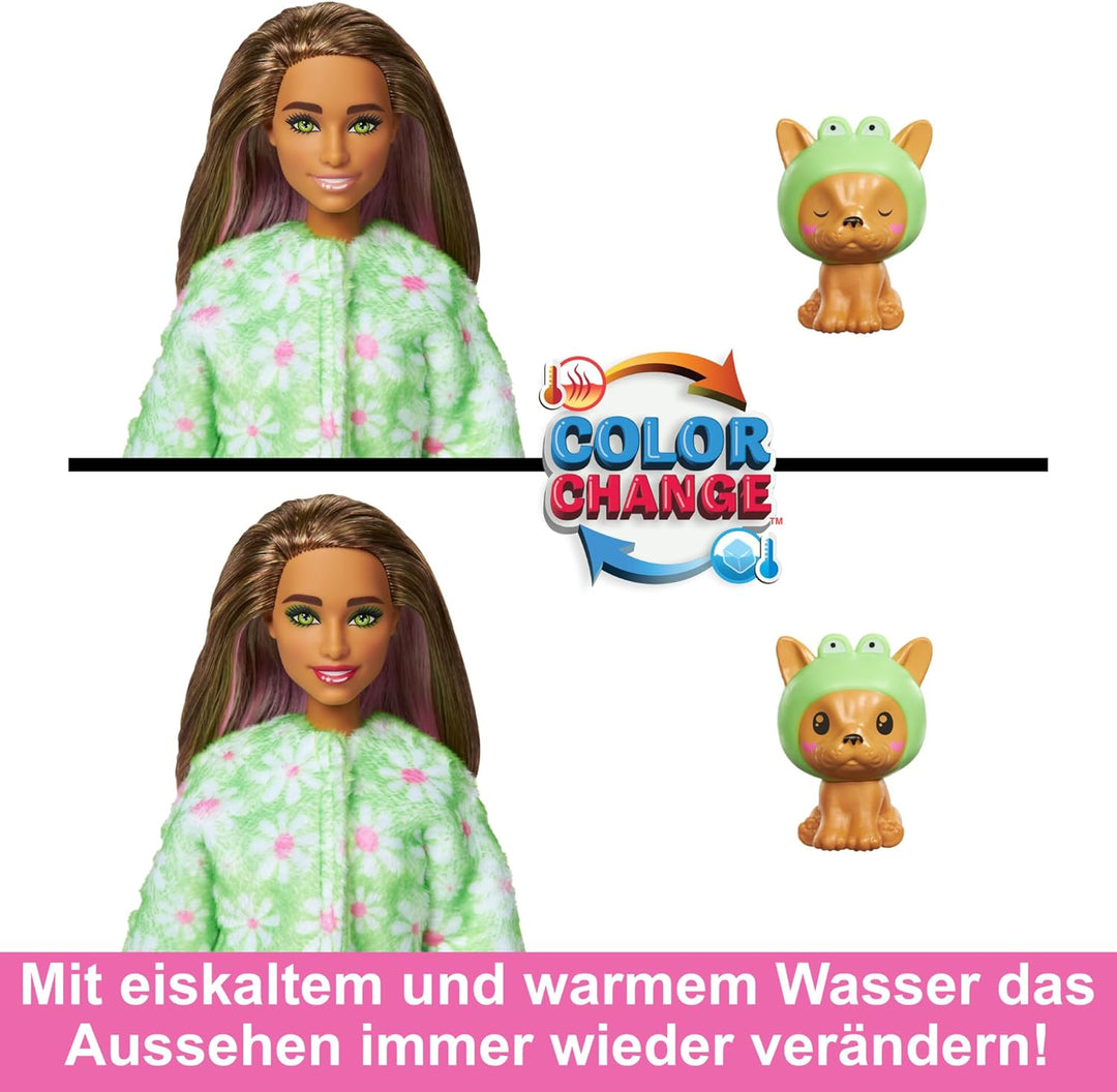 BARBIE Cutie Reveal Puppe - 10 Überraschungen in einer Verpackung, inklusive niedlichem Hund in grün