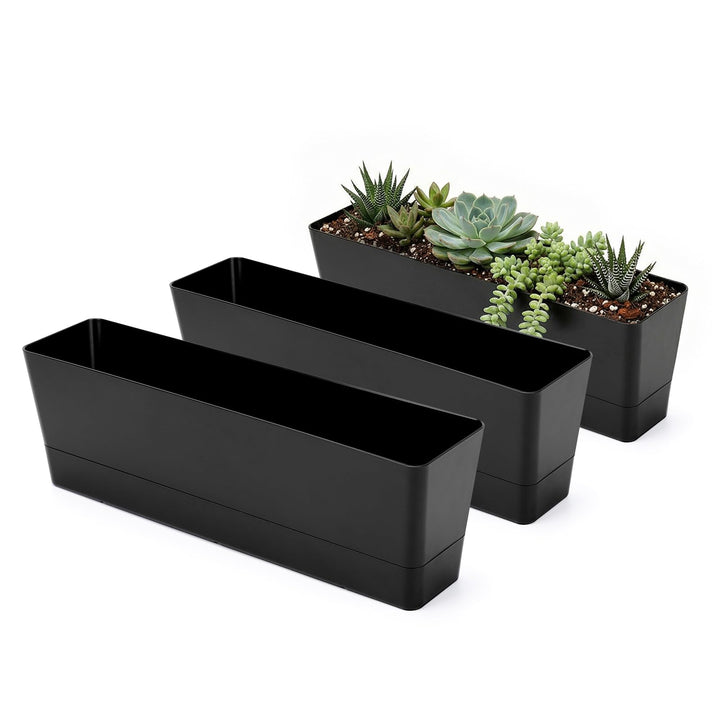 Greaner Blumenkästen für Fenster, 3 Stück, 40.6 x 9.6 cm, schwarz, rechteckige Pflanzgefässe mit Dra