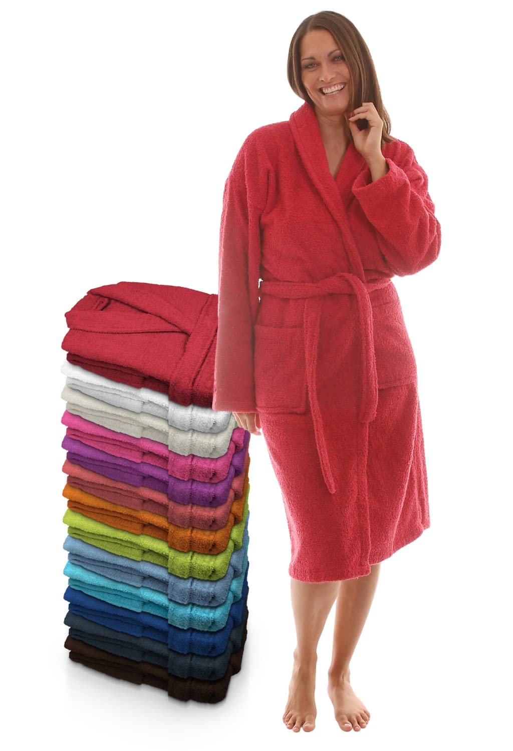 Bademantel für Damen, Herren, Unisex, Frottee 100% Baumwolle 400 gr, Flauschig, Kuschelig, Bunt, Lei
