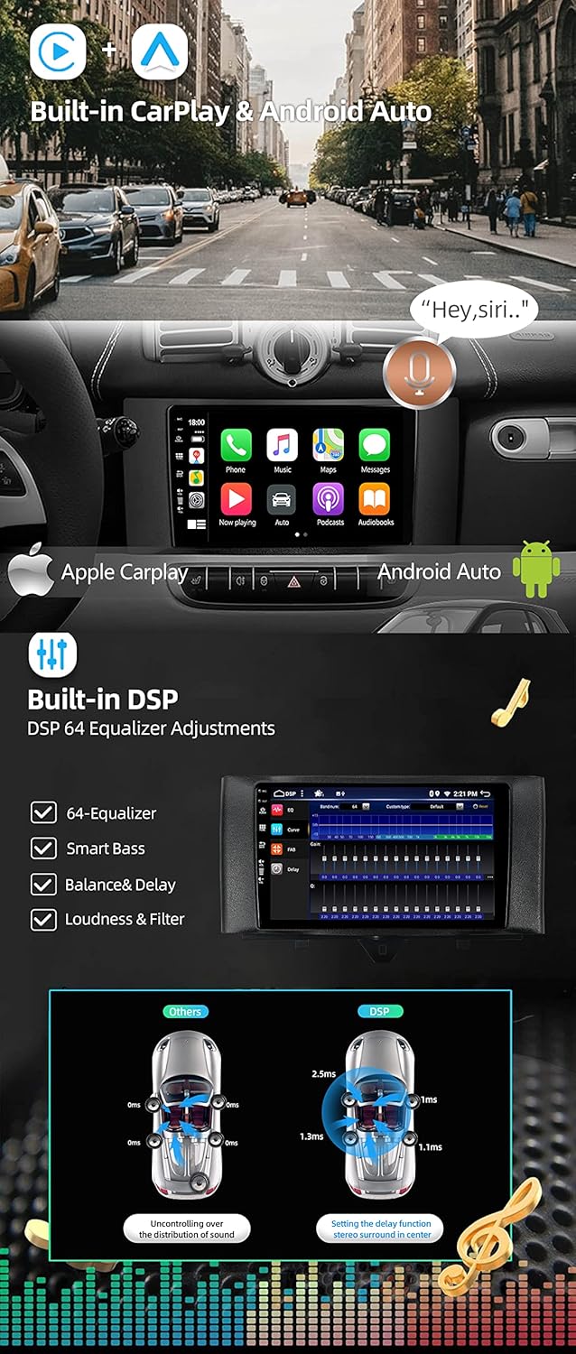 JOYX Android 13 IPS Autoradio Passt für Mercedes Benz Smart Fortwo (2011-2015) - 4G+64G - Eingebaut