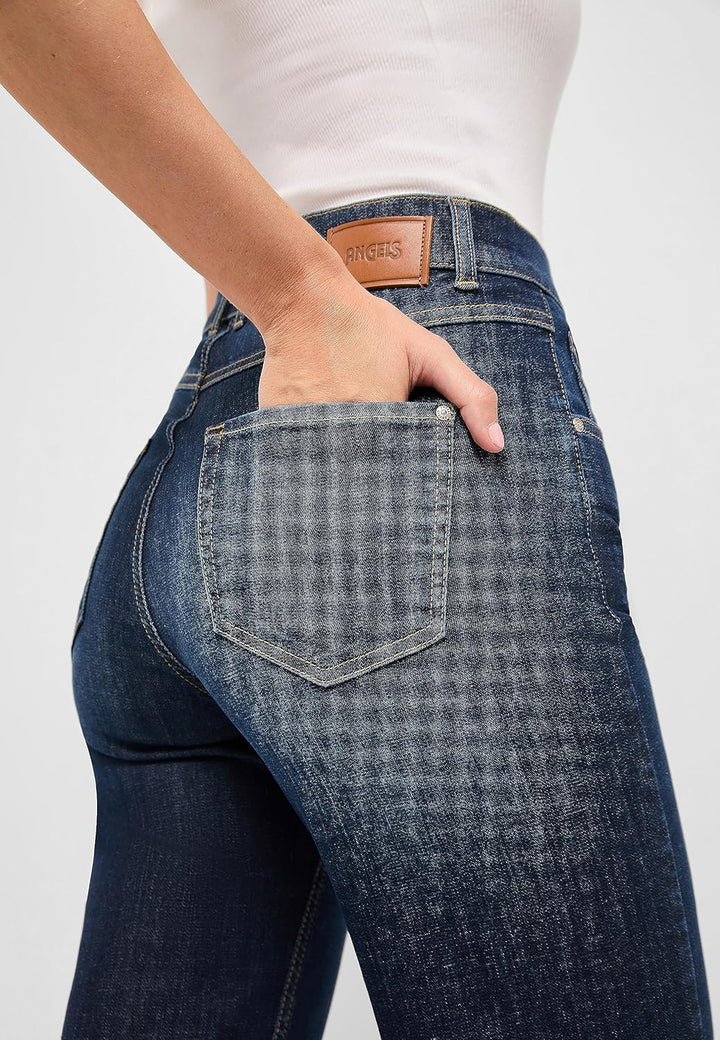 ANGELS Schlagjeans 5-Pocket-Jeans Lara mit Label-Applikationen 36W / 28L Dark Indigo Used, 36W / 28L