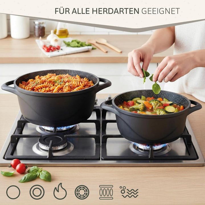 briebe Topfset Induktion 8-Teilig, Kochtopf Set 4 Töpfen aus Aluminiumguss, Antihaftbeschichtung ILA