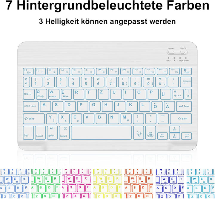 Tastatur Hülle für Samsung Galaxy Tab S6 Lite 10,4 Zoll 2024/2022/2020, 7 Farben Beleuchtung, Keyboa