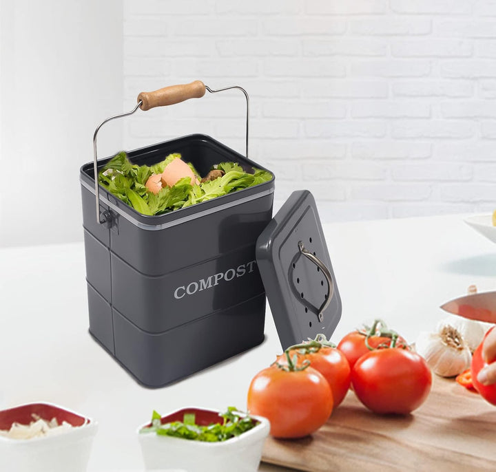 Morezi Kompostbehälter Küche 6 L Komposteimer Biomülleimer - Inklusive Aktivkohlefiltern komposter m