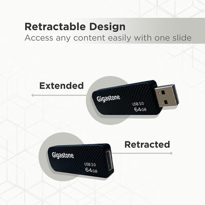 Gigastone Z30 USB-Stick (64 GB, USB 3.2 Gen1, ohne Kappe, einziehbares Design, Karbonfaser-Daumenlau