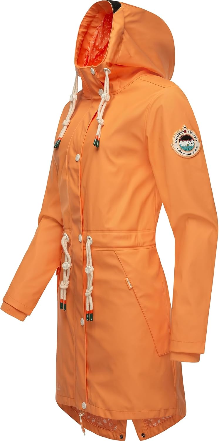 Navahoo Damen Übergangsjacke Regenmantel wasserdicht lang mit Kapuze Tropical Stormoo XS-3XL XS Apri