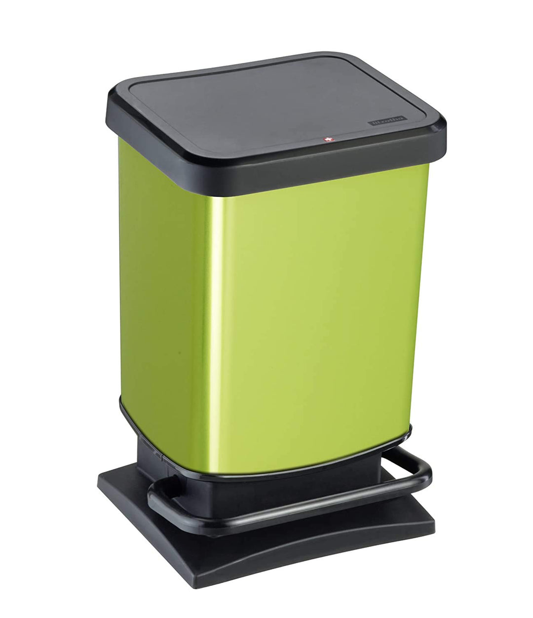 Rotho Paso Mülleimer 20l mit Pedal und Deckel, Kunststoff (PP) BPA-frei, grün/metallic, 20l (29.3 x