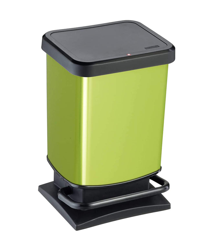 Rotho Paso Mülleimer 20l mit Pedal und Deckel, Kunststoff (PP) BPA-frei, grün/metallic, 20l (29.3 x