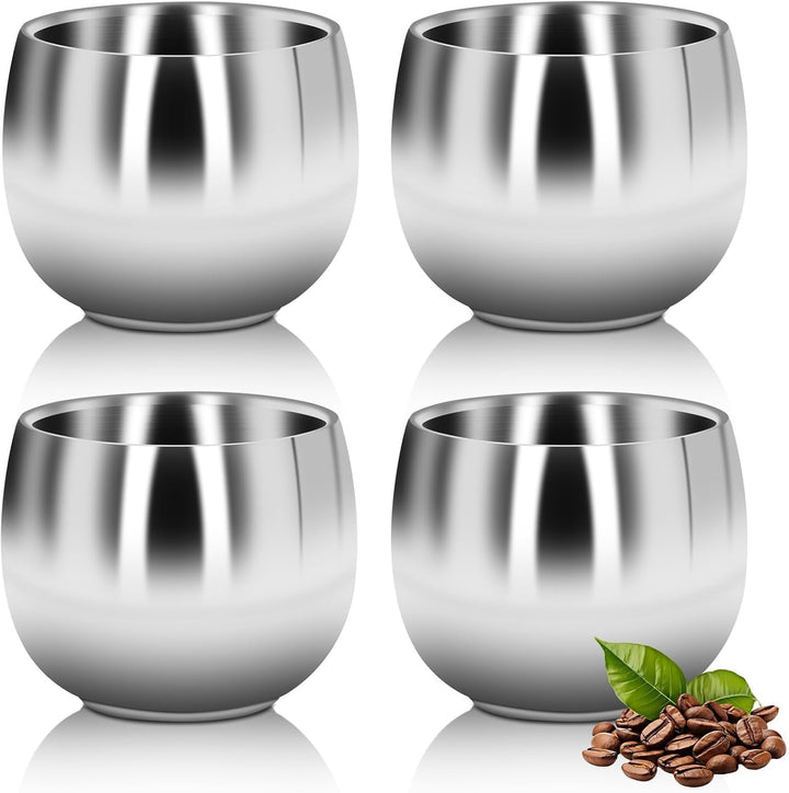 4pcs kleine Kaffeebecher Teebecher Milchbecher für Outdoor Camping Edelstahlbecher, 150ml Teetassen
