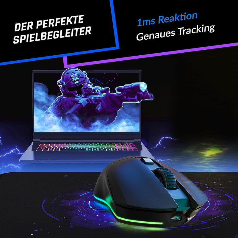 KLIM Blaze Pro Wiederaufladbare kabellose Maus - NEU 2023 - Gaming Maus mit RGB und Ladestation - Ho