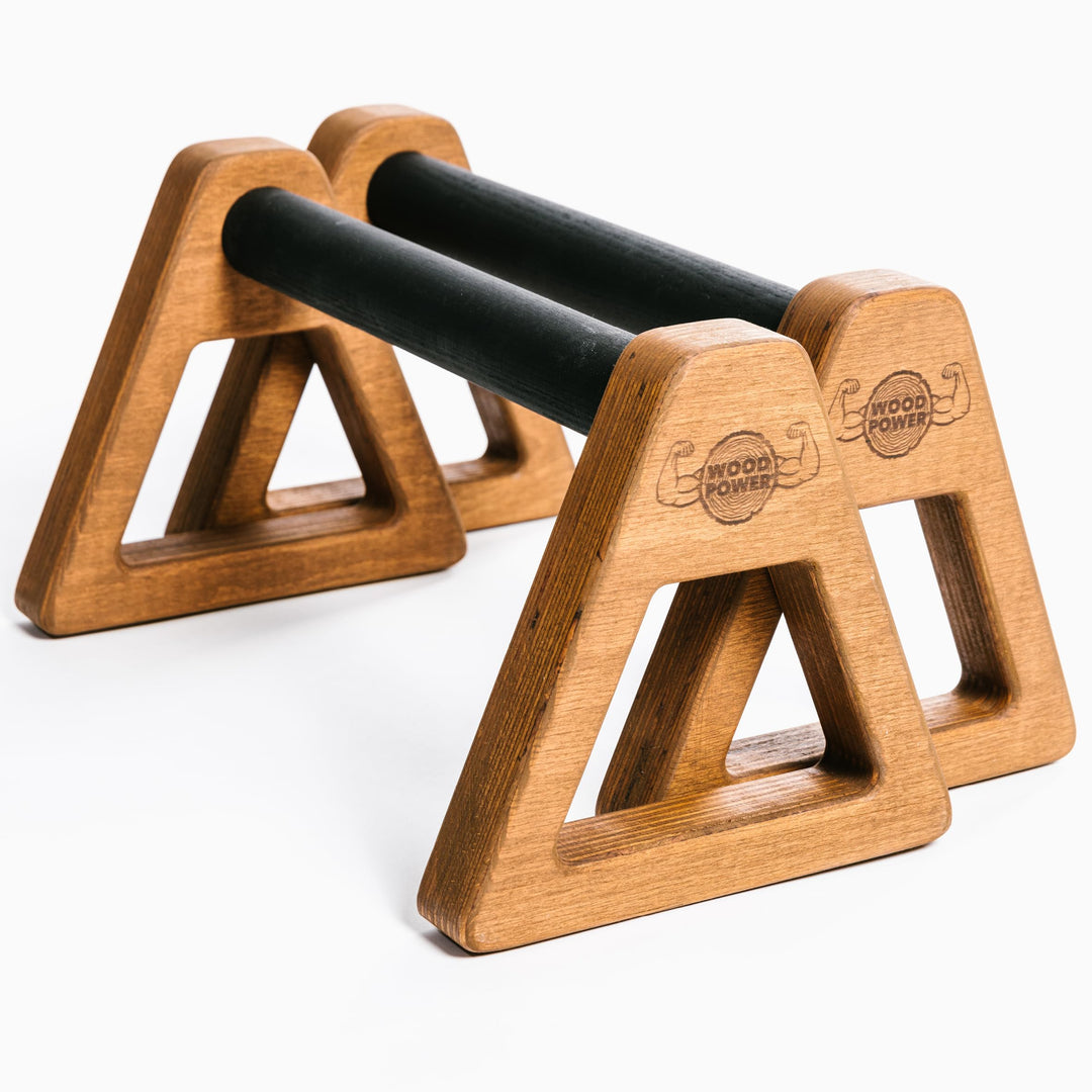 WOODPOWER® PowerBars Holz-Parallettes für Liegestütze, Liegestützgriffe Holz, Handstände, Yoga & Cal