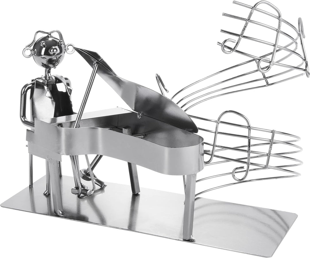 BRUBAKER Weinflaschenhalter Pianist am Flügel - Flaschenständer Klavierspieler aus Metall mit Grussk