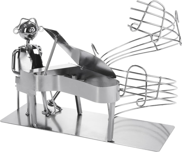 BRUBAKER Weinflaschenhalter Pianist am Flügel - Flaschenständer Klavierspieler aus Metall mit Grussk