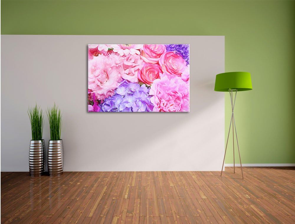 Pixxprint prachtvoller Blumenstrauss Kunst Buntstift Effekt, Format: 100x70 auf Leinwand, 100x70