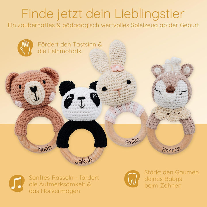 Bärenfreunde® - Personalisierter Beissring Baby - Niedlicher Greifling für Baby&