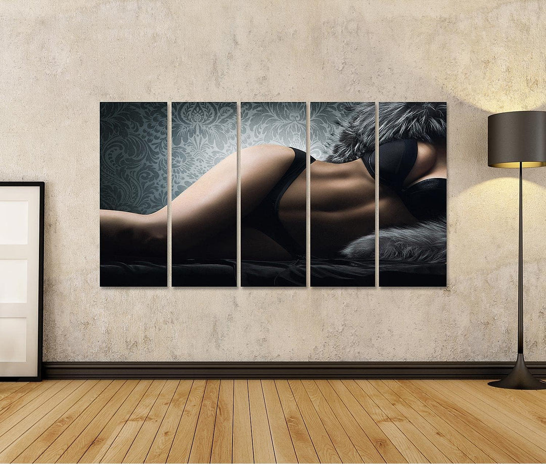 islandburner Bild auf Leinwand Junge sexy Frau in erotischer Wäsche und in Pelz Bilder Wandbilder Po