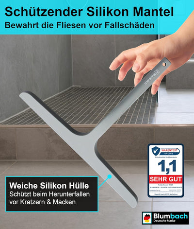 BLUMBACH® Duschkabinenabzieher grau, Duschabzieher mit Halterung 28 cm breit, Silikon Abzieher mit E