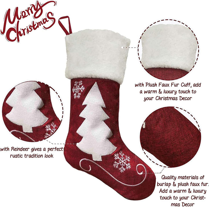 Dremisland Grosse Weihnachtsstrumpfe 4er Set, 46cm Rot Weiss Weihnachtsstrümpfe mit Rentier Plüsch F
