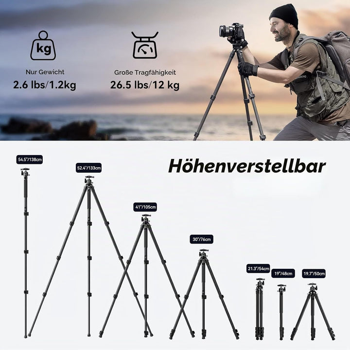 SMALLRIG Leichtes, kompaktes Kohlefaser-Stativ mit abnehmbarem Einbeinstativ, 360°-Kugelkopf mit Sch