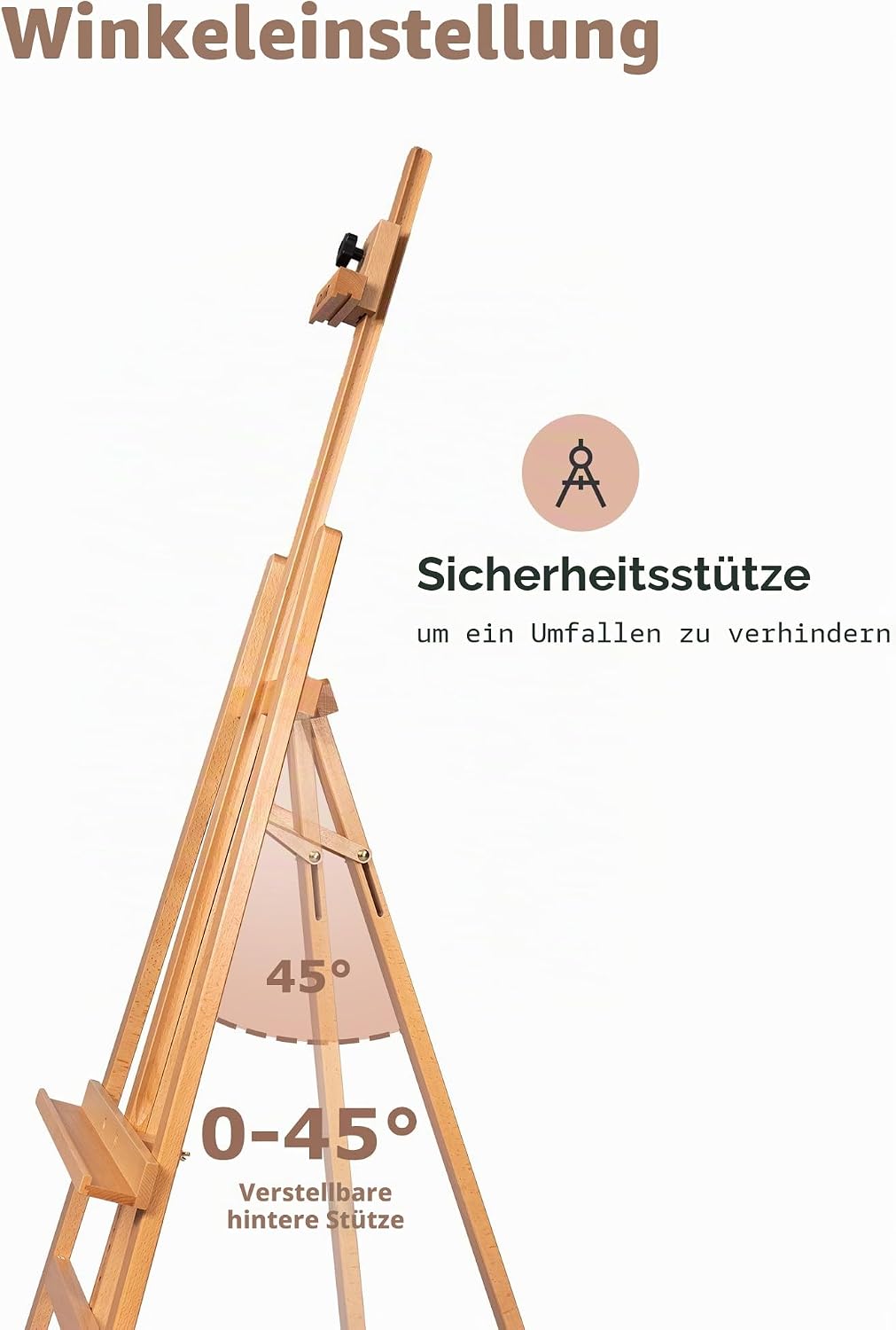 DJAR Holzstaffelei für Erwachsene, Verstellbare A-Rahmen Atelierstaffelei für Leinwände bis 109 cm,