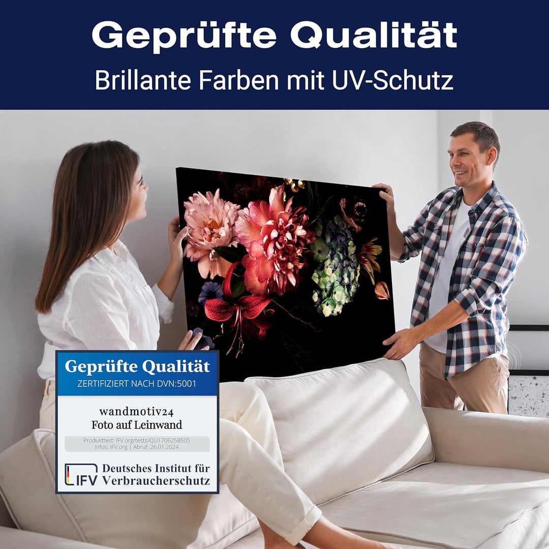 wandmotiv24 Leinwandbild Vintage, 80x60cm, Querformat, Blumen, Deko, Bilder auf Leinwand, Wanddeko,