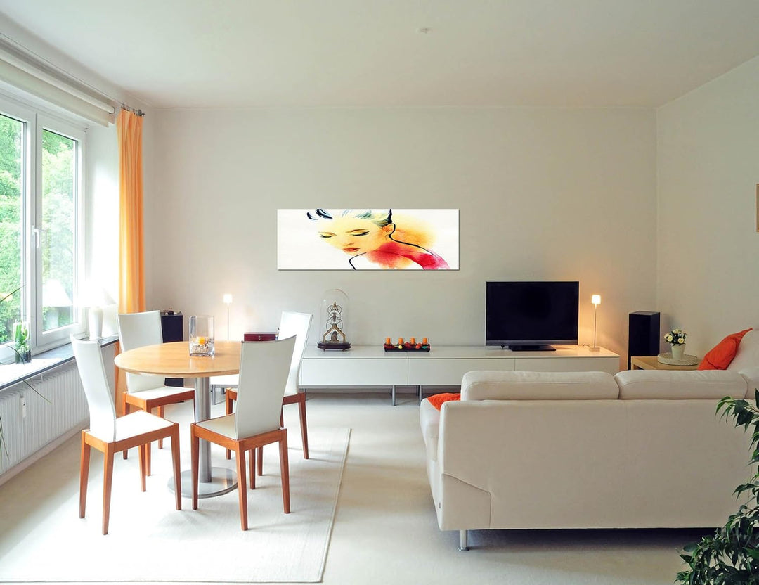 Paul Sinus Art Panoramabild auf Leinwand und Keilrahmen 120x40cm Malerei Wasserfarben Frau Portrait