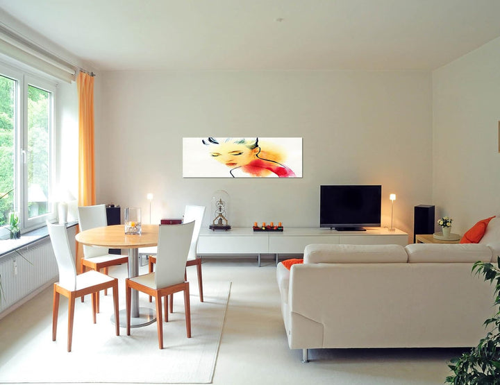 Paul Sinus Art Panoramabild auf Leinwand und Keilrahmen 120x40cm Malerei Wasserfarben Frau Portrait