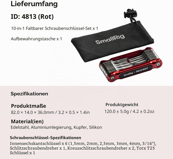 SMALLRIG x FILM RIOT 10-in-1-Klappwerkzeugset mit Schraubendrehern und Inbusschlüsseln, Positionieru
