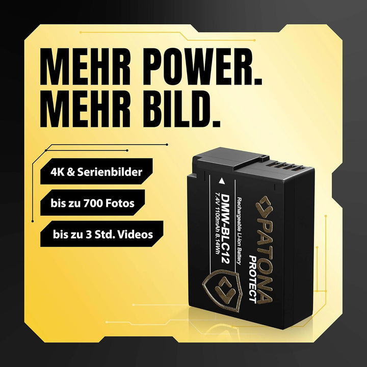PATONA Protect DMW-BLC12 E Kamera Akku (1100mAh) mit NTC Sensor und V1 Gehäuse - Kompatibel mit Lumi