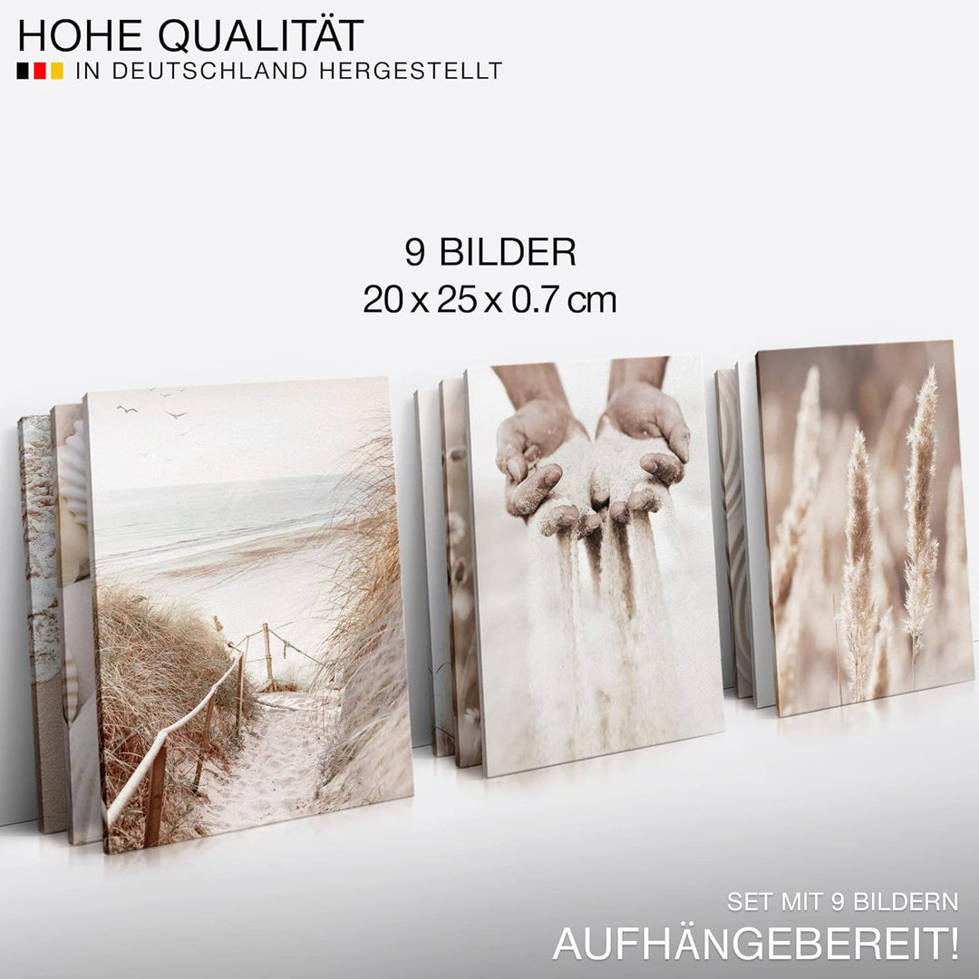 Novart Wandbilder Boho - KOMPLETT AUFHÄNGFERTIG - Pampas Wohnzimmer Schlafzimmer- 9 Moderne Mood-Bil