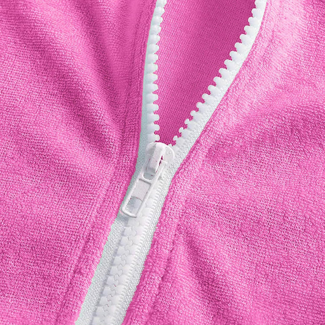 Mädchen Kurzarm Frottee Badeponcho mit Seitentaschen Lila Reissverschluss Surf Poncho, Kapuzen-Badem