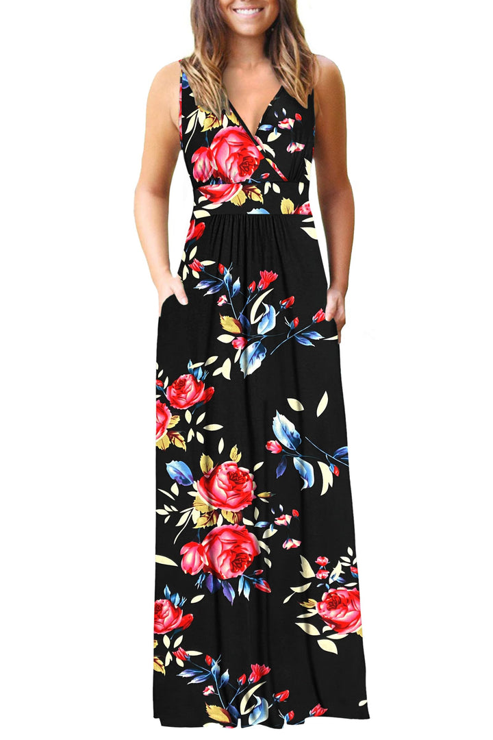 AUSELILY Sommerkleid Damen Lang ärmellos Maxikleider Wickelkleid Sommer Kleid Elegant Tiefem V-Aussc