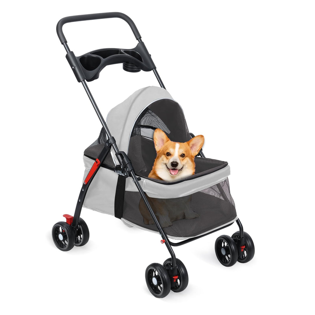 Haustier-Kinderwagen für kleine Hunde und Katzen, zusammenklappbare Hundetrage mit 360° drehbaren Vo
