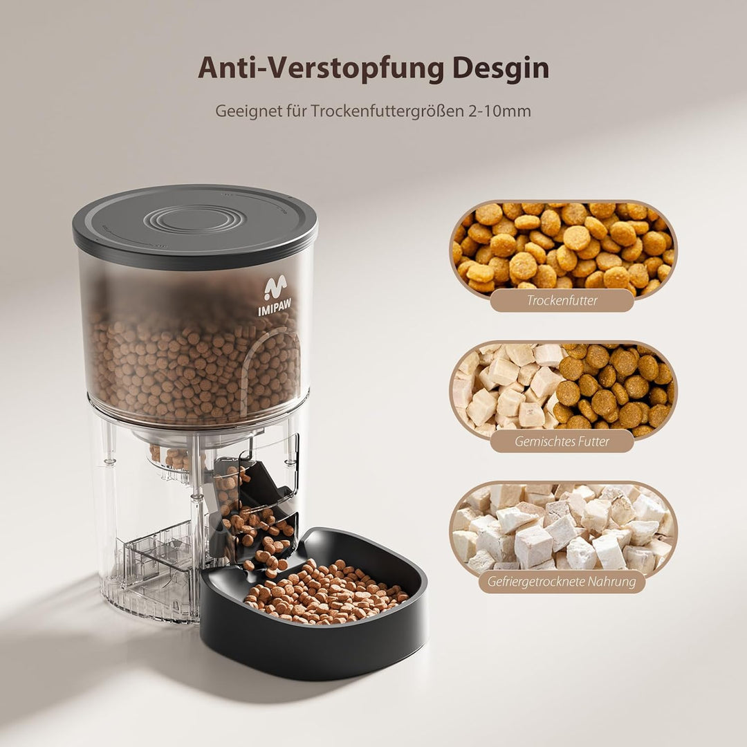 IMIPAW Futterautomat Katze und Katzenbrunnen, Zeitgesteuerter Trockenfutterspender für Haustiere, Pr