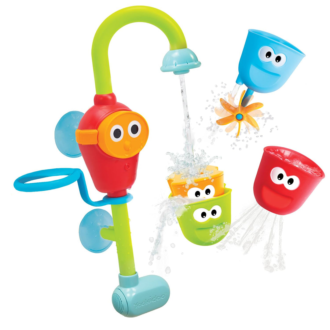 Yookidoo Kleinkind Badespielzeug – Flow N Fill Spout mit 3 stapelbaren Bechern & Wasser-Sprühfunktio