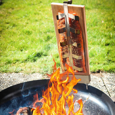 Einfeben 4er-Set Flammlachsbrett Räucherbrett Flammlachsbretter mit neigbare Edelstahl Halterungen f