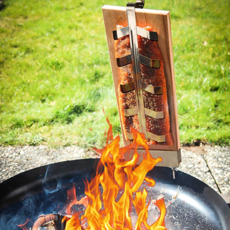 Einfeben 4er-Set Flammlachsbrett Räucherbrett Flammlachsbretter mit neigbare Edelstahl Halterungen f